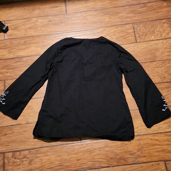 Venezia women's 14/16 lightweight long sleeve embroidered black tunic top - Picture 3 of 5